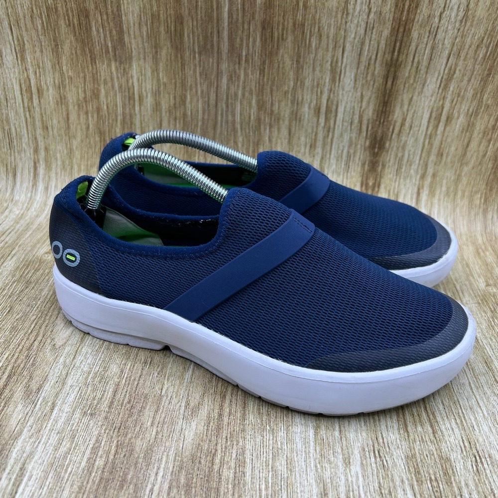 Oofos Oomg‎ Low Women's Size 11 EU 42 Blue White Slip On Comfort Sandals Shoes